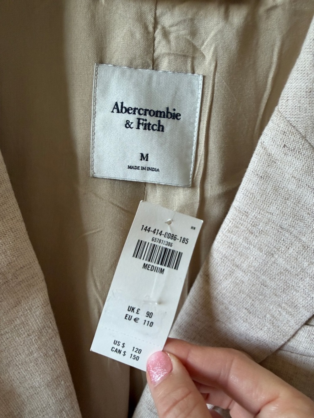 Abercrombie & Fitch Beige Linen-Blend Tailored Blazer Medium - Picture 2 of 4